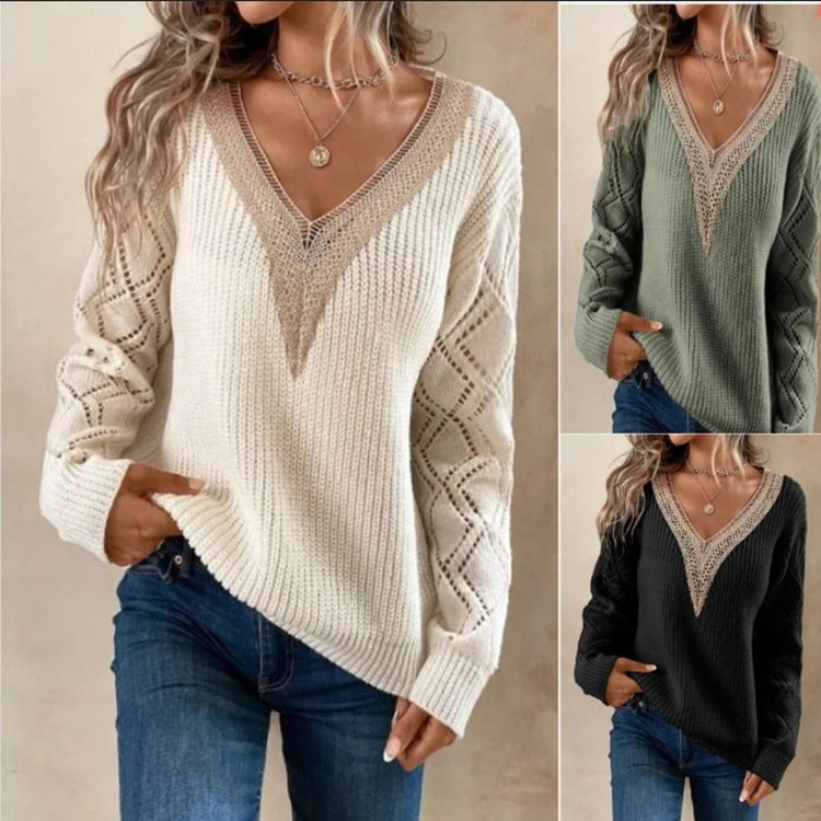 Spring And Autumn V-neck Sweater New Loose Casual