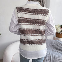 Fashion V-neck Color Stripe Knitted Vest Sweater