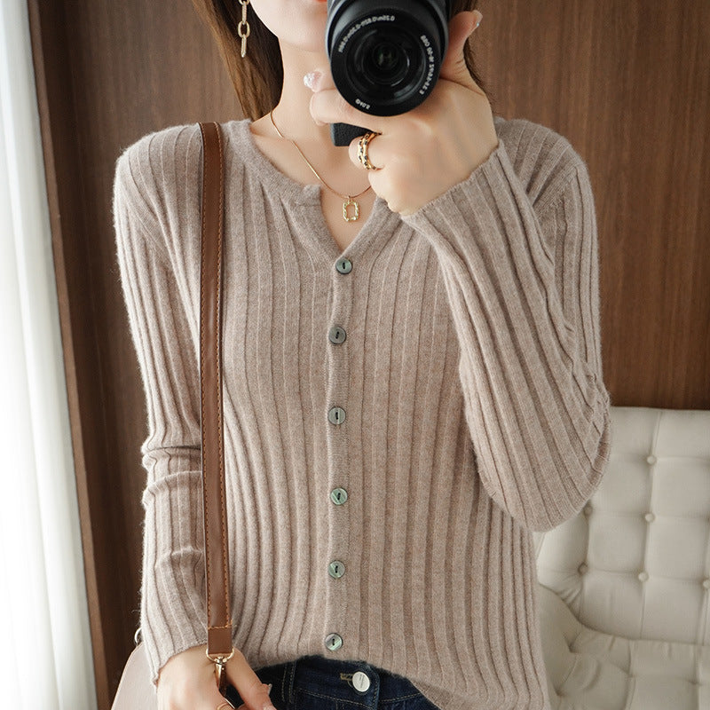 Women's Solid Color Wool Knitted Cardigan Sweater Coat