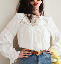 Early Spring Lace Stitching French Shirt For Women