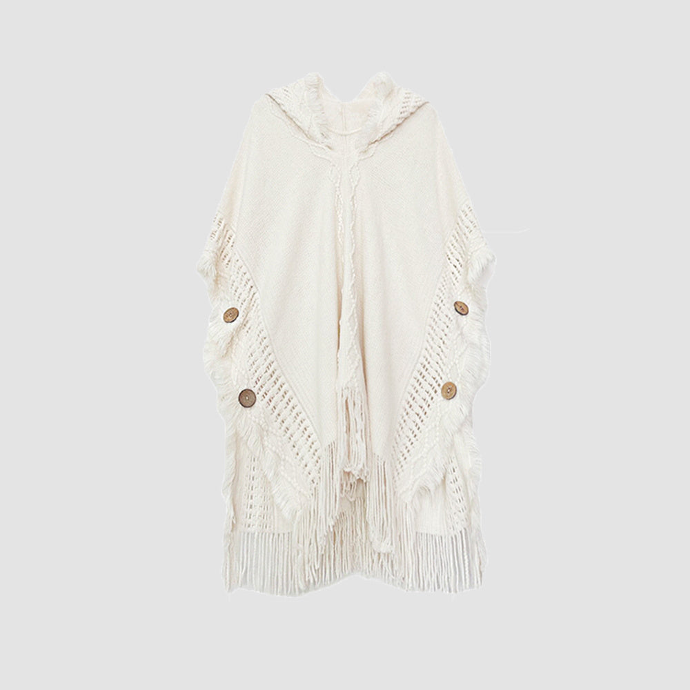 Fringed Sweater Shawl Sweater Women's Creamy-white Cloak