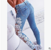 European And American Lace Cut-out Ruffles Jeans In Stock