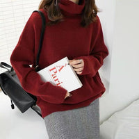 European And American Turtleneck Cashmere Sweater Women's Thickened Sweater Loose Pullover Lazy Knitted Plus Size Bottoming Shirt