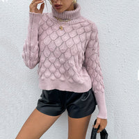 Women's Turtleneck Pullover Rhombus Sweater