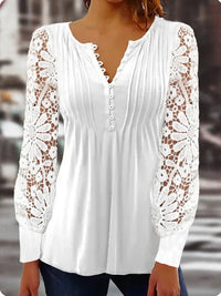 Spring Lace Long-sleeved V-neck Slim Short T-shirt Top