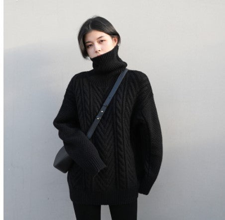 Korean Version Of The High Neck Twist Jumper Female Vintage