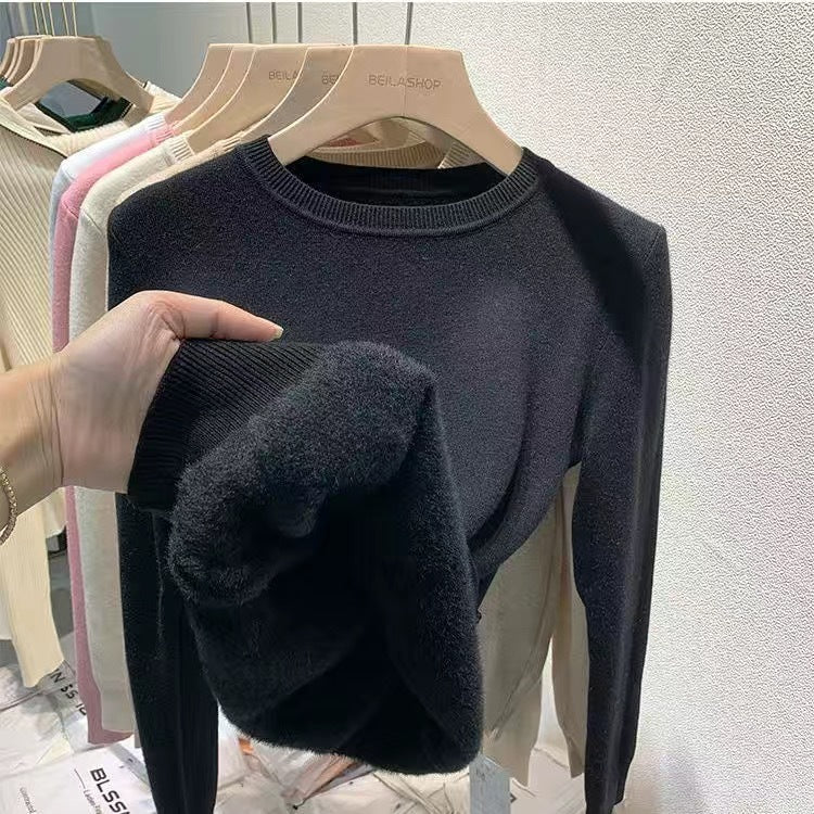 Single-layer Fleece-lined Thermal Base Knitwear Top