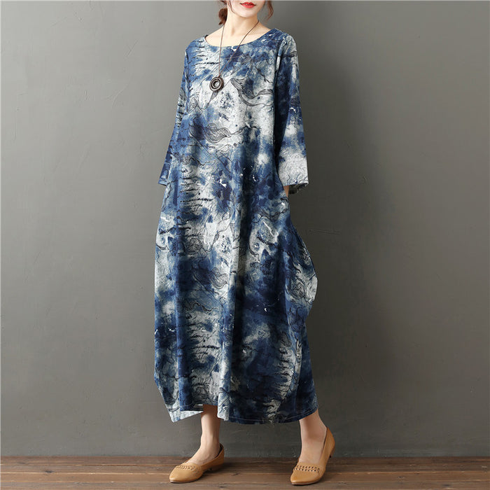 Original Tie-dye Plus Size Artistic Retro Cotton And Linen Dress