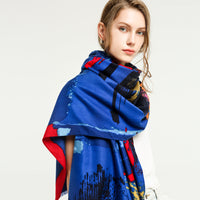 Printed double-sided satin graffiti scarf