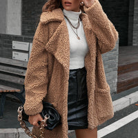 Single Breasted Bubble Fleece Jacket Loose Lapel Lamb Fleece Trench Coat