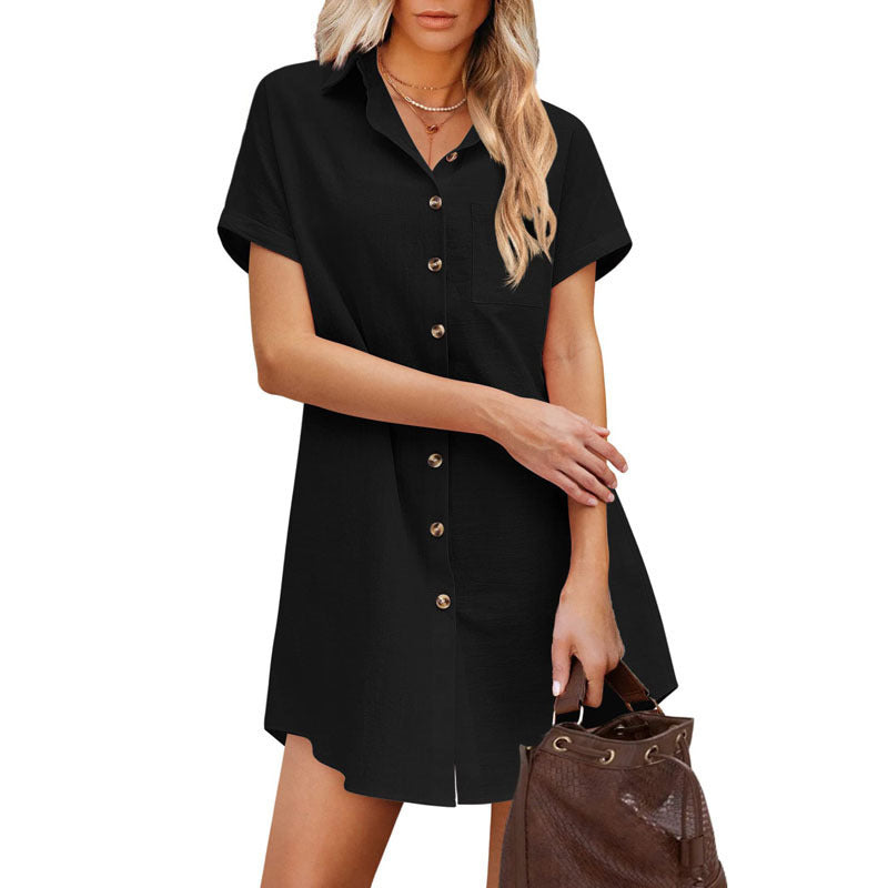 Women's Long Button Shirt Short Sleeve Linen Shirt Skirt