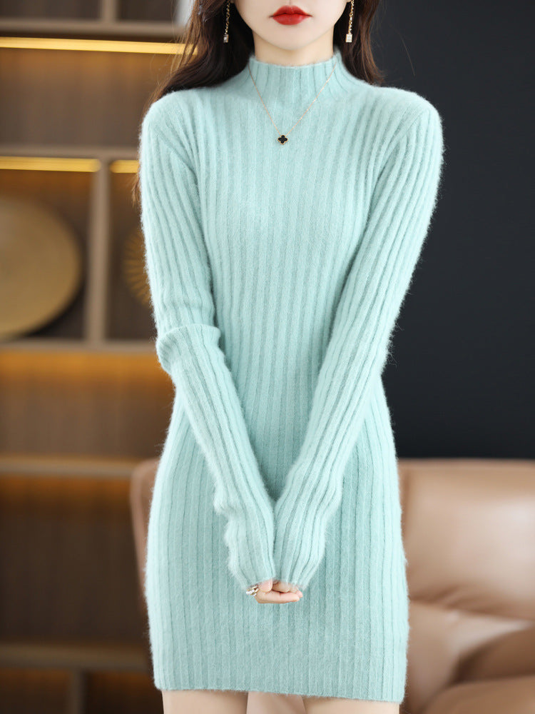 Autumn And Winter Artificial Mink Cashmere Sweater Women's Half Turtleneck Slim Fit Slimming