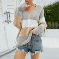 New Color Contrast Women's Knitwear Twist V-neck