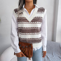 Fashion V-neck Color Stripe Knitted Vest Sweater