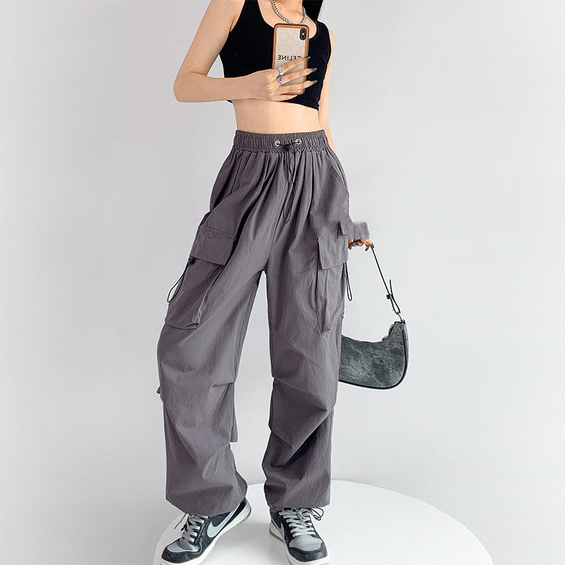 Women's Grey Loose Straight Cargo Pants