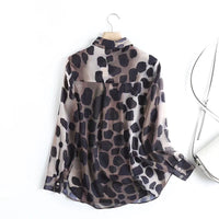 Women's Lapel New Animal Stripe Silk Satin Texture Color Matching Casual Fashion Shirt Long Sleeve