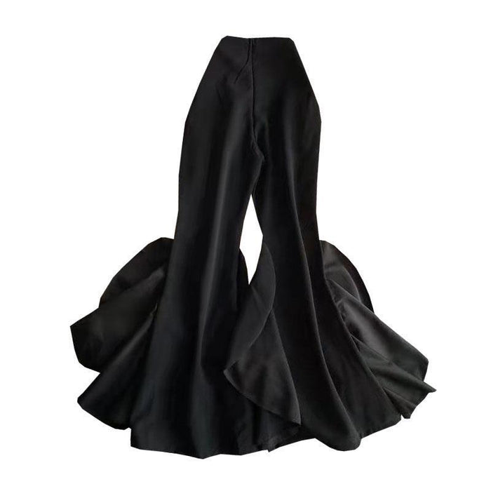 Women's Fashion High Waist Casual Ruffle Wide Leg Pants