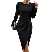 Round Neck Elegant Waist Irregular Slit Dress