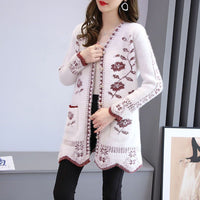 Autumn And Winter Cardigan Knitwear Women's Mid-length Sweater Coat