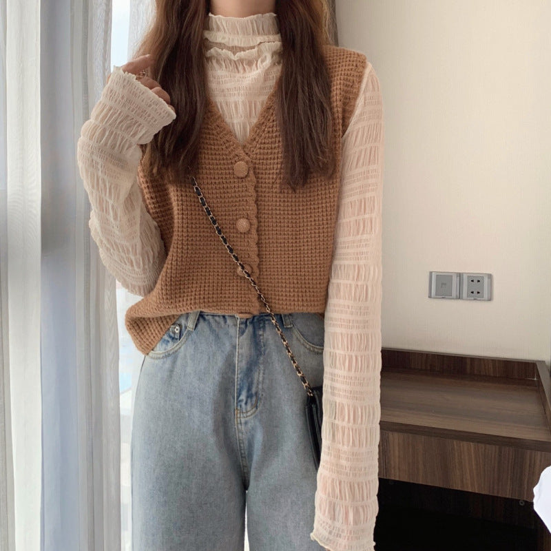 V Neck Knitted Cardigan Sweater Vest