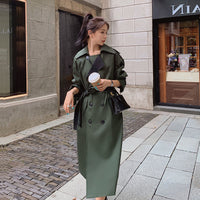 Mid-length Vintage Coat Military Green Double-breasted Trench Coat