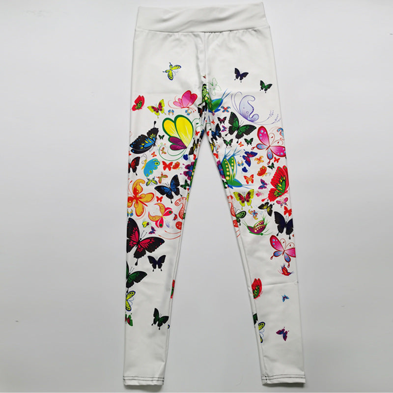 Printed Floral Butterfly Leggings High Waist Slim Yoga Pants Leggings