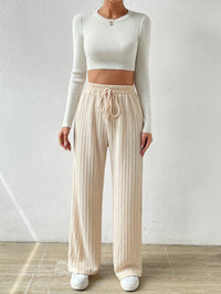 Knot Waist Texture Knitted Wide Leg Trousers Women's Clothing