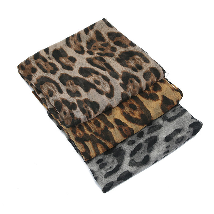 Cross-border Travel Sun Protection Voile Printed Classic Leopard Pattern Flat Panel Women's Toe Cap Scarf