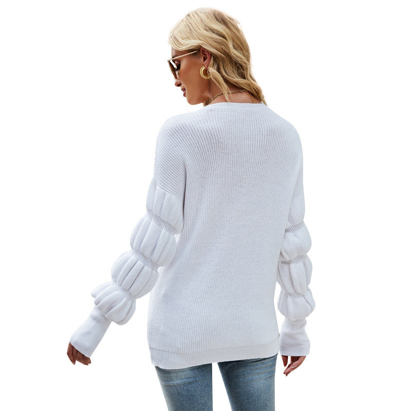 Round Neck Solid Color Knitted Sweater