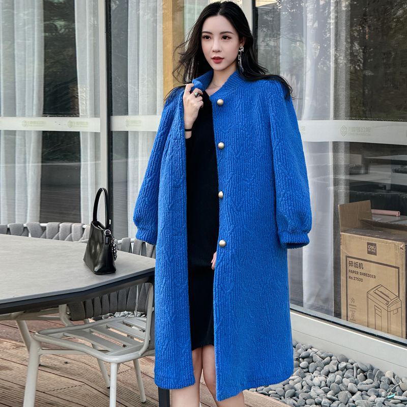 Thickened Long Section Stand Collar Faux Lamb Plush Fur Integrated Fur Environmental Protection Leather Women's Coat