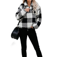 Women's Thickened Stand Collar Sweatshirt Women's Zipper Plaid