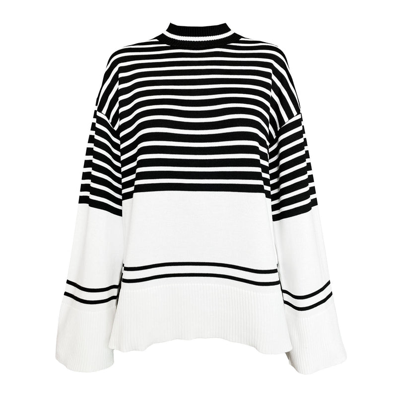 Women's Turtleneck Knitted Striped Loose Sweater