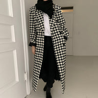 Suit Collar Houndstooth Single-breasted Long-sleeved Woolen Coat