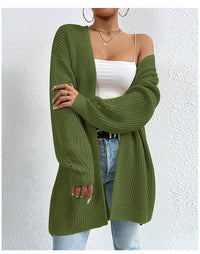 Solid Color SweaterLoose Medium Length Sweater Jacket Knitted Cardigan