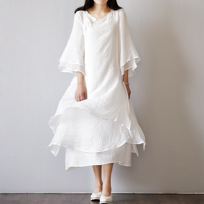 Cotton And Linen Art Double Layer Dress Retro Mori Style Zen Improved Hanfu