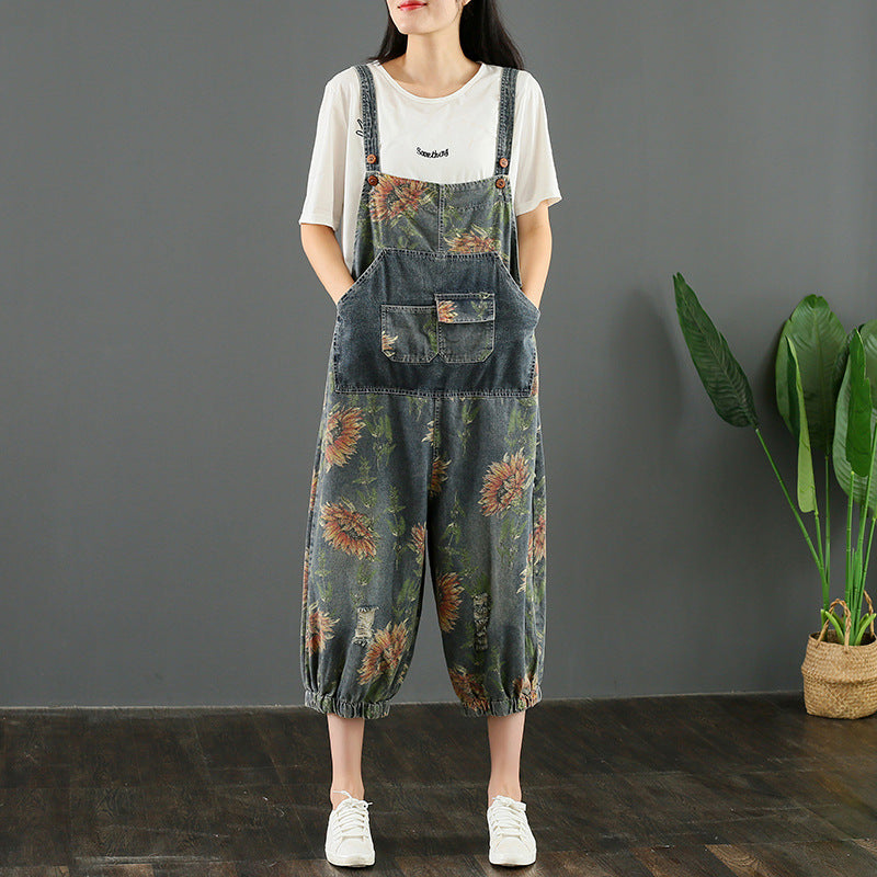 Jean Print Patchwork Suspenders For Women