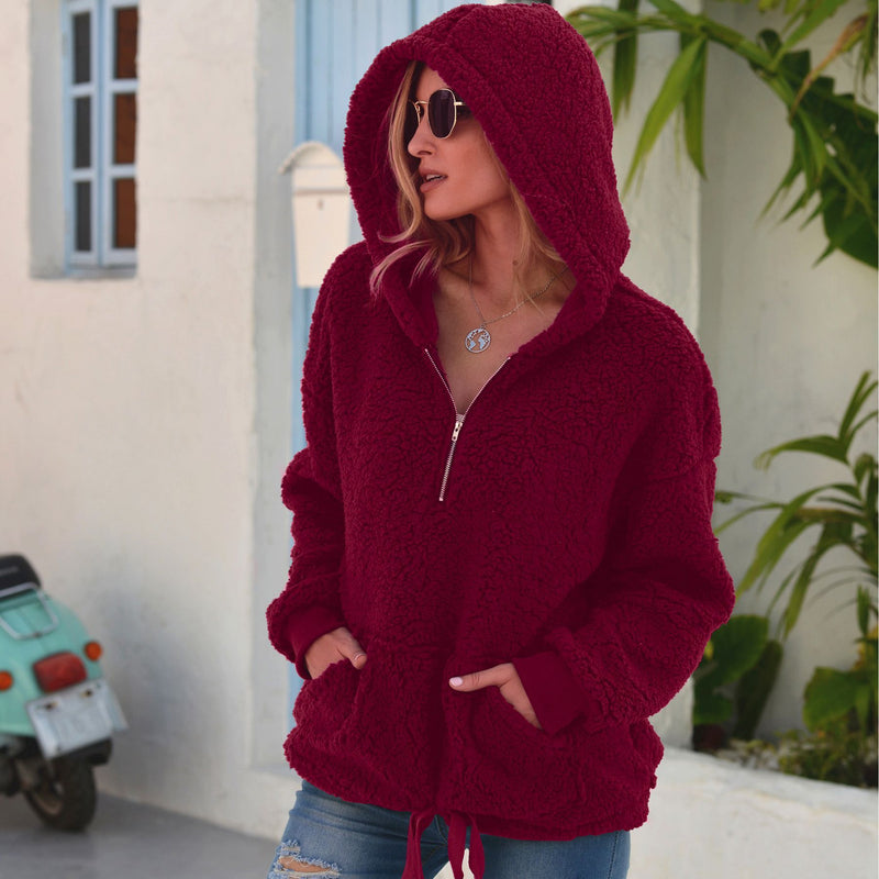 Loose Plush Pullover Socket Solid Color Sweater Coat Women's Clothing