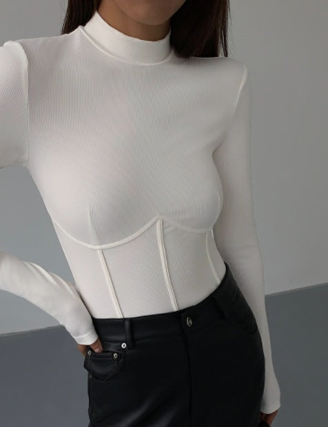 Women's Half Turtleneck Black Knitted Bottoming Shirt