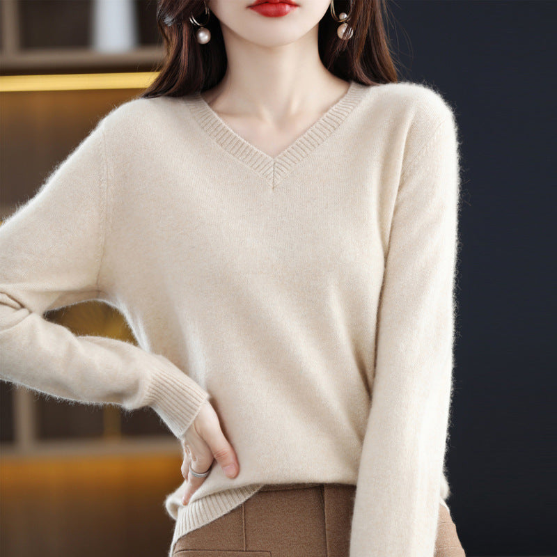 Women's V-neck Loose Pullover Long Sleeve Sweater