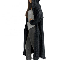 Coarse Women Loose Twist Braids Lazy Wind Hooded Long Cardigan Sweater