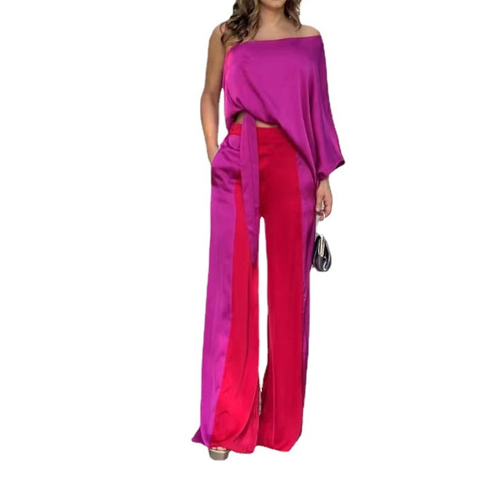 Summer Women's Solid Color Top Pants Suit Fashion