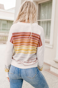 Early Autumn Pullover Leisure Simple Mixed Color Stripe Printed Sweater