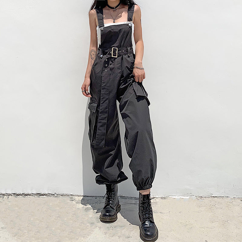 Loose Footband Casual Black Overalls