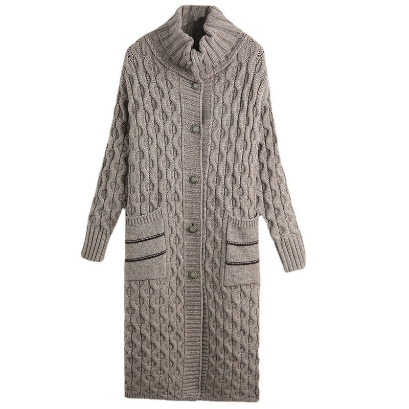 Thick Thread Sweater Coat Women's Mid-length