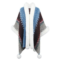 Women's Fur Collar Inverness Striped Ethnic Style