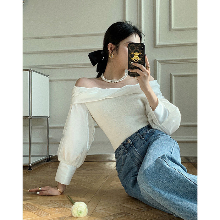 French Pure Desire Off-the-shoulder Knitted Sweater