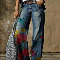 Plus Size Women's Artistic Floral Pattern Pants