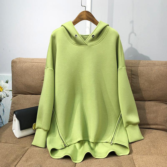 Candy Five-color Hooded Hem Zipper Thin Casual Sweater