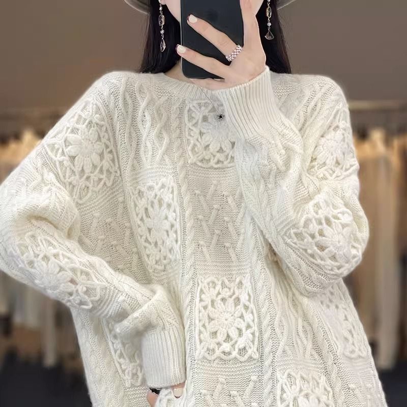 Women's Round Neck Crocheted Hollow Knitted Sweater