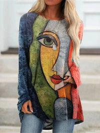 Pullover Long Sleeve Abstract 3D Printed Loose Round Neck Women's T-shirt